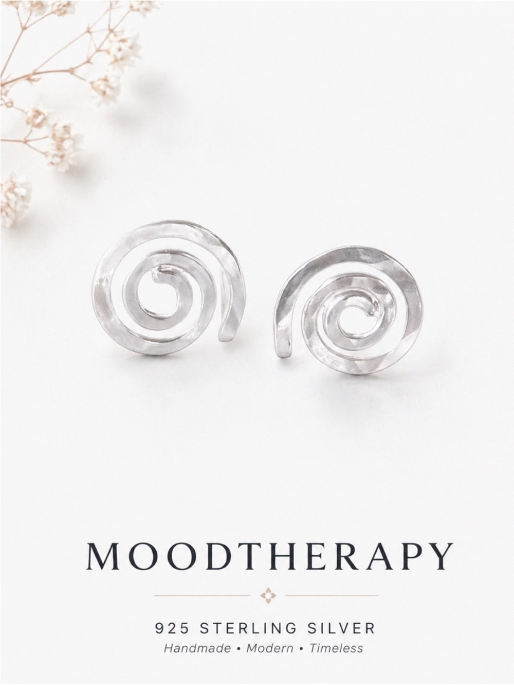 Moodtherapy 925 Sterling Silver Spiral Stud Earrings Handmade NWT